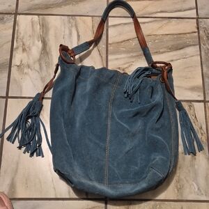 Lucky Brand Suede Hobo Bag with Tassels